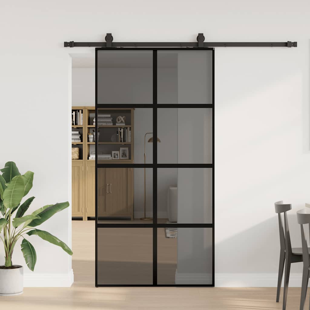 Schiebetür mit Beschlag Schwarz 76x205 cm ESG-Glas
