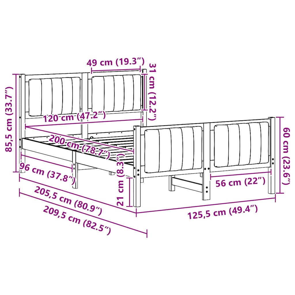 Bettgestell Braun und hellgrau 200 x 200 cm Massivholz Kiefer