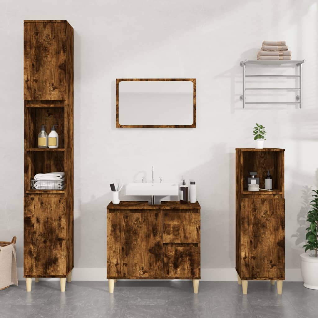 Badschrank Weiß 30x30x190 cm Holzwerkstoff