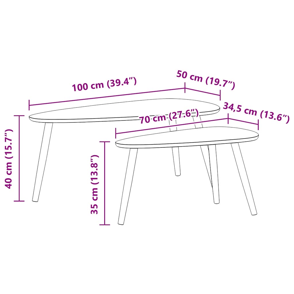 2-tlg. Couchtisch-Set Massivholz Kiefer Weiß