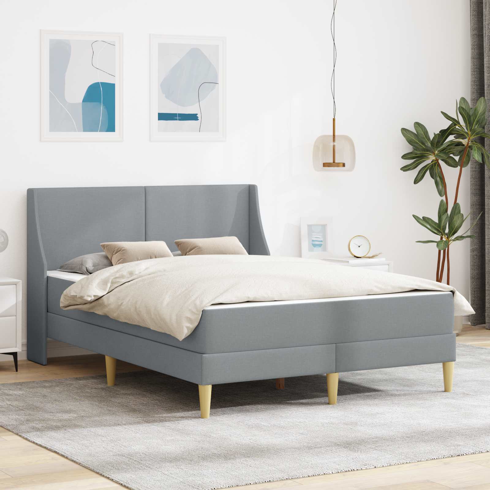 Bettgestell mit Matratze Hellgrau 80x 200 cm Polyester