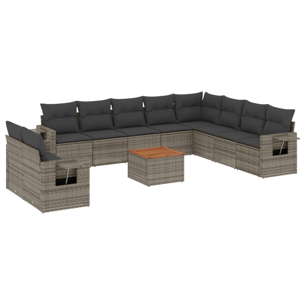 11-tlg. Garten-Sofagarnitur mit Kissen Schwarz Poly Rattan