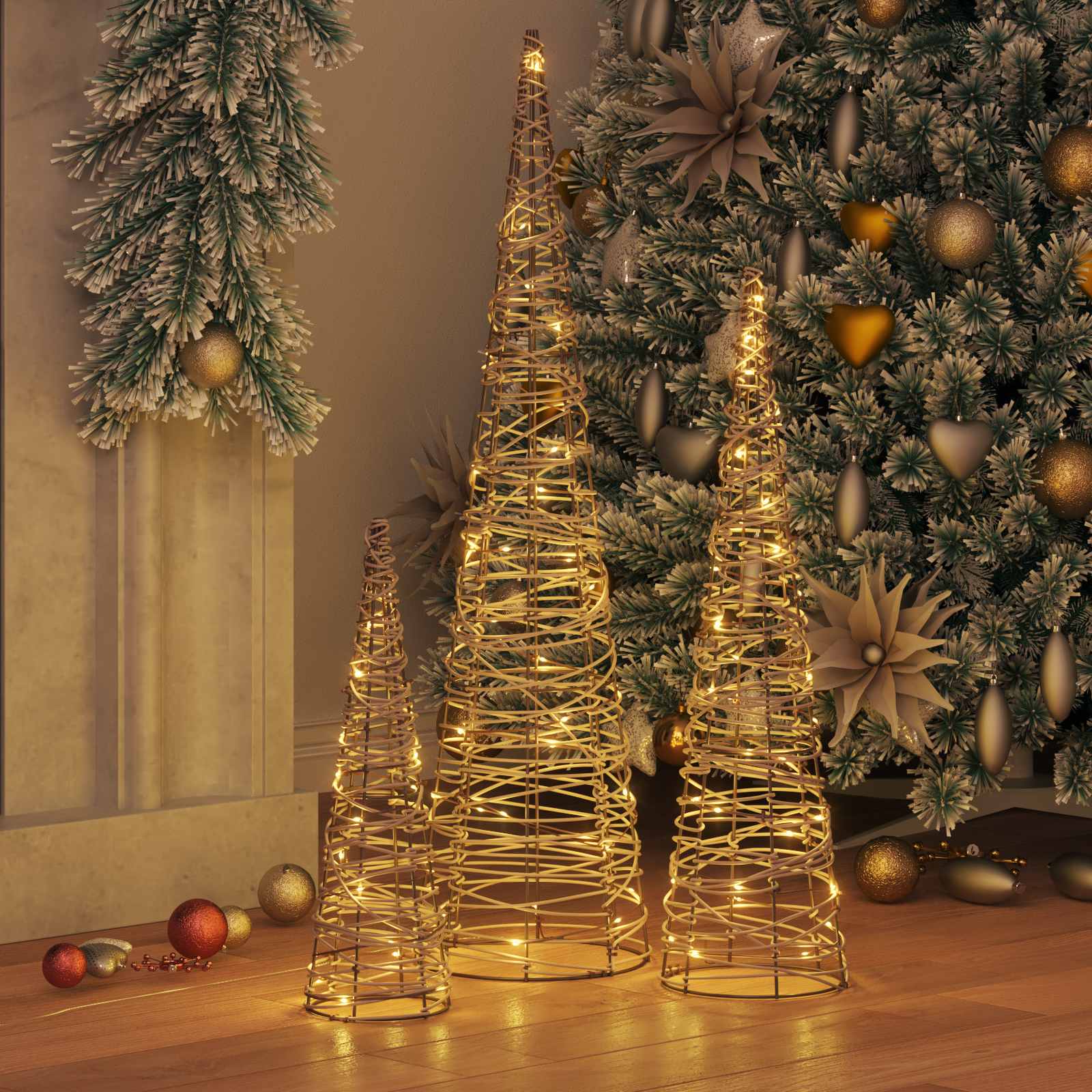 Weihnachtsbaum mit 90 LEDs 3 pcs Warmweiß 20 x 20 x 80 cm PET