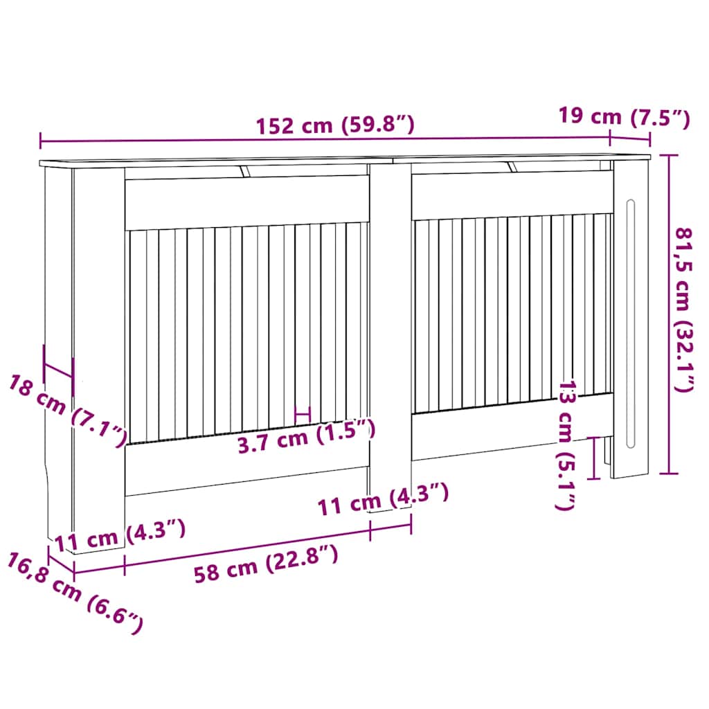 Holzwerkstoff Heizkörper-Abdeckung Heizkörperverkleidung 112 cm, weiß