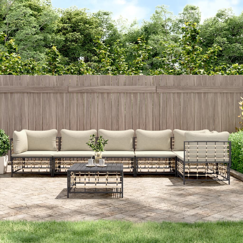 5-tlg. Garten-Lounge-Set mit Kissen Anthrazit Poly Rattan