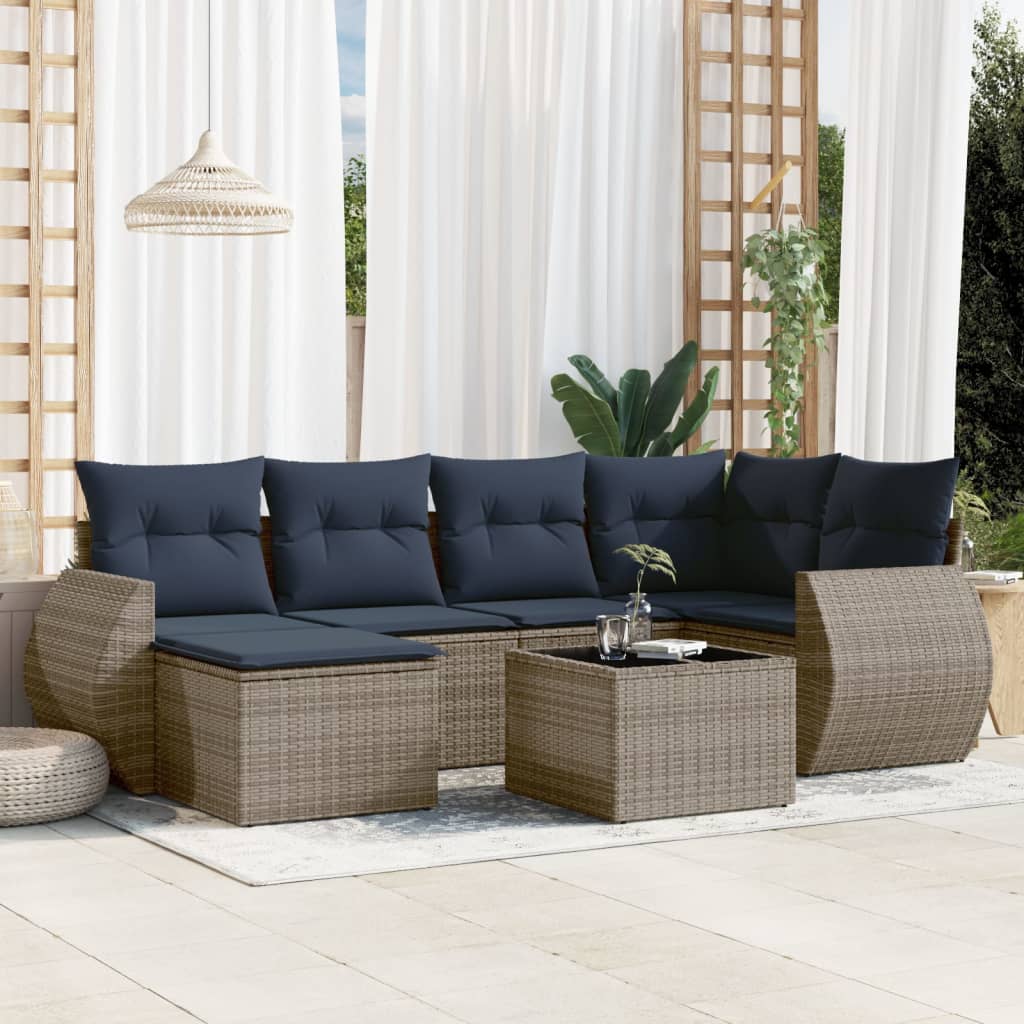6-teiliges Gartensofa-Set mit Kissen, schwarzes Polyrattan