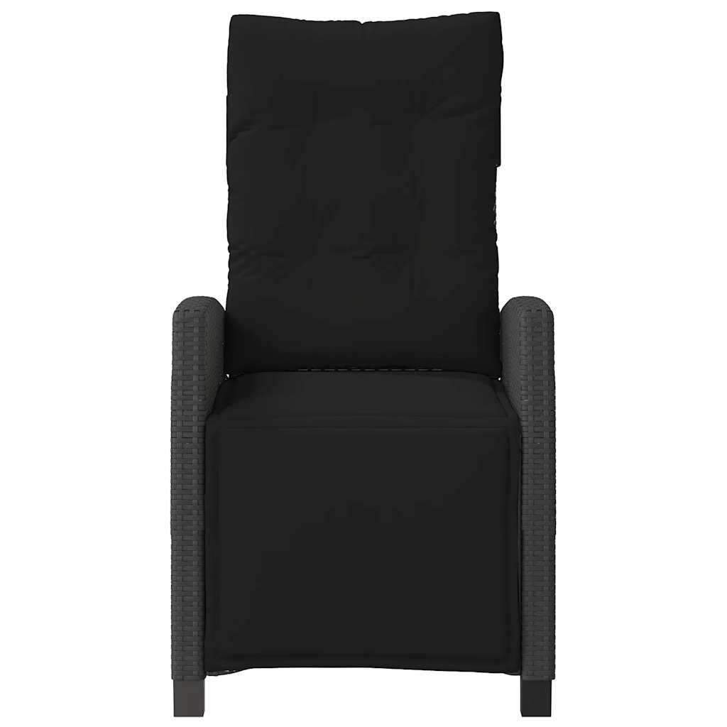 Gartensessel Verstellbar mit Kissen Schwarz Poly Rattan
