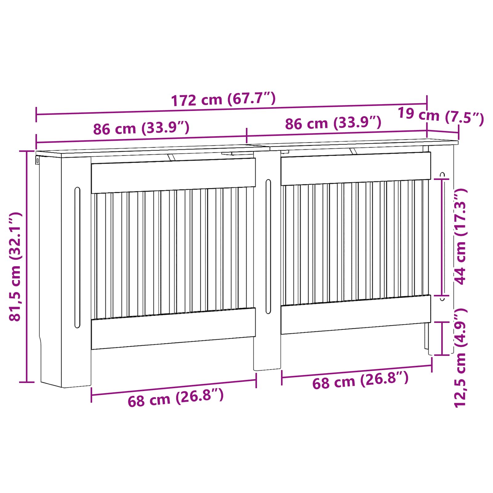 Holzwerkstoff Heizkörper-Abdeckung Heizkörperverkleidung 112 cm, weiß