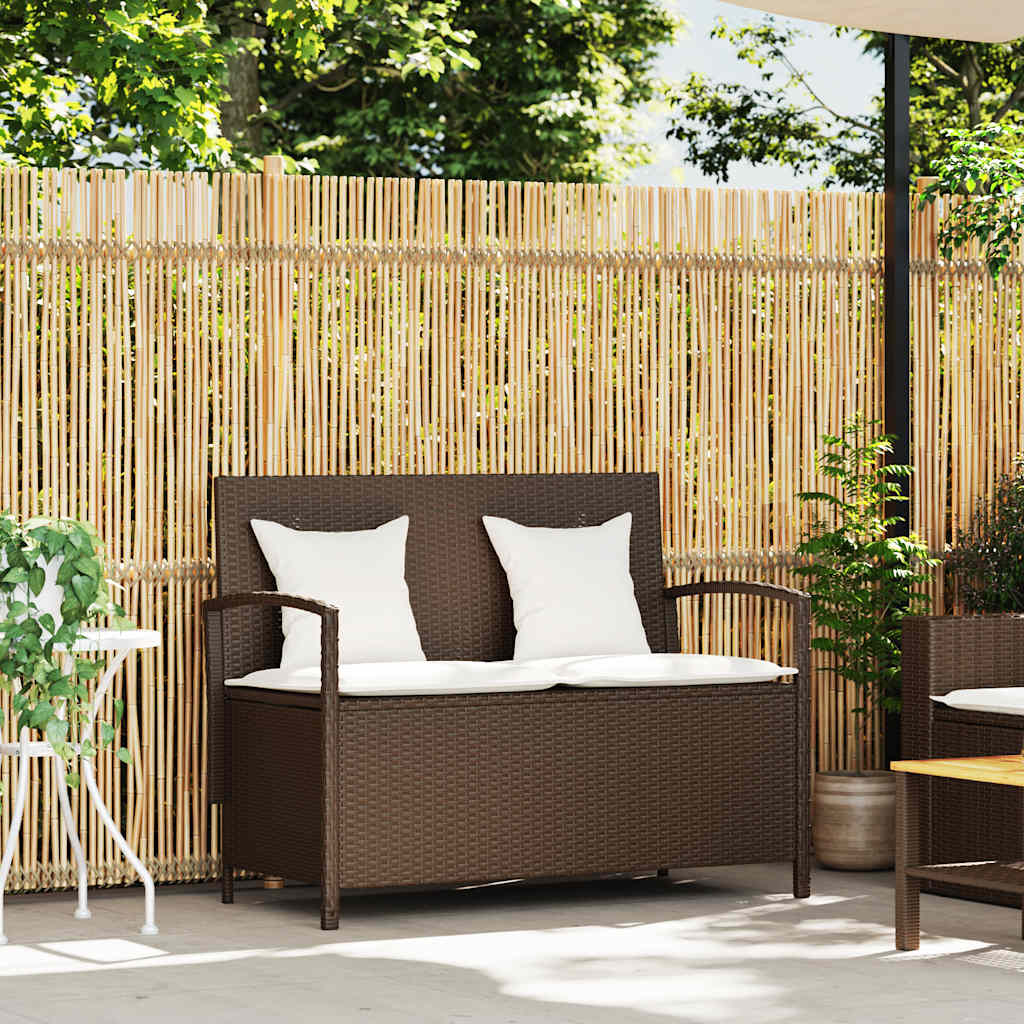 Gartenbank mit Stauraum und Kissen Schwarz Poly Rattan
