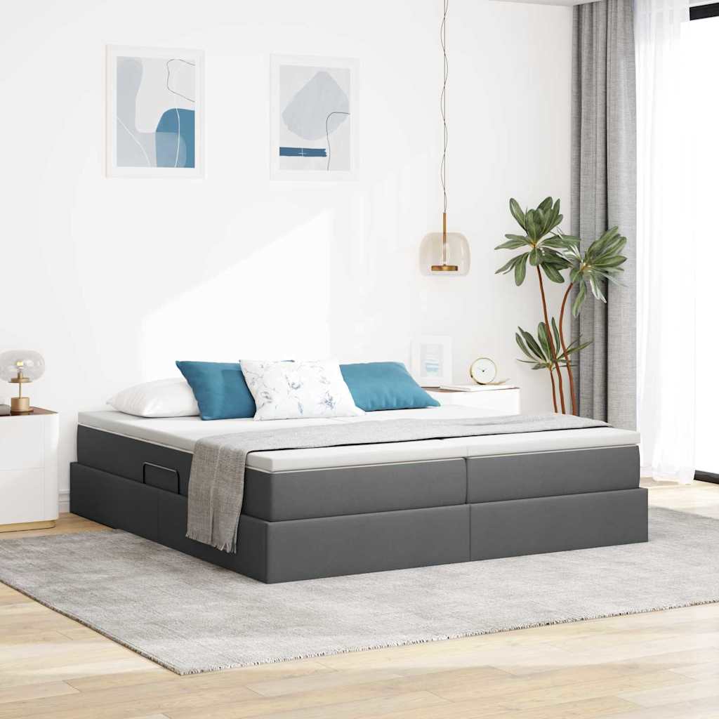 Aufbewahrungsbett mit Matratze Hellgrau 180 x 200 cm Polyester