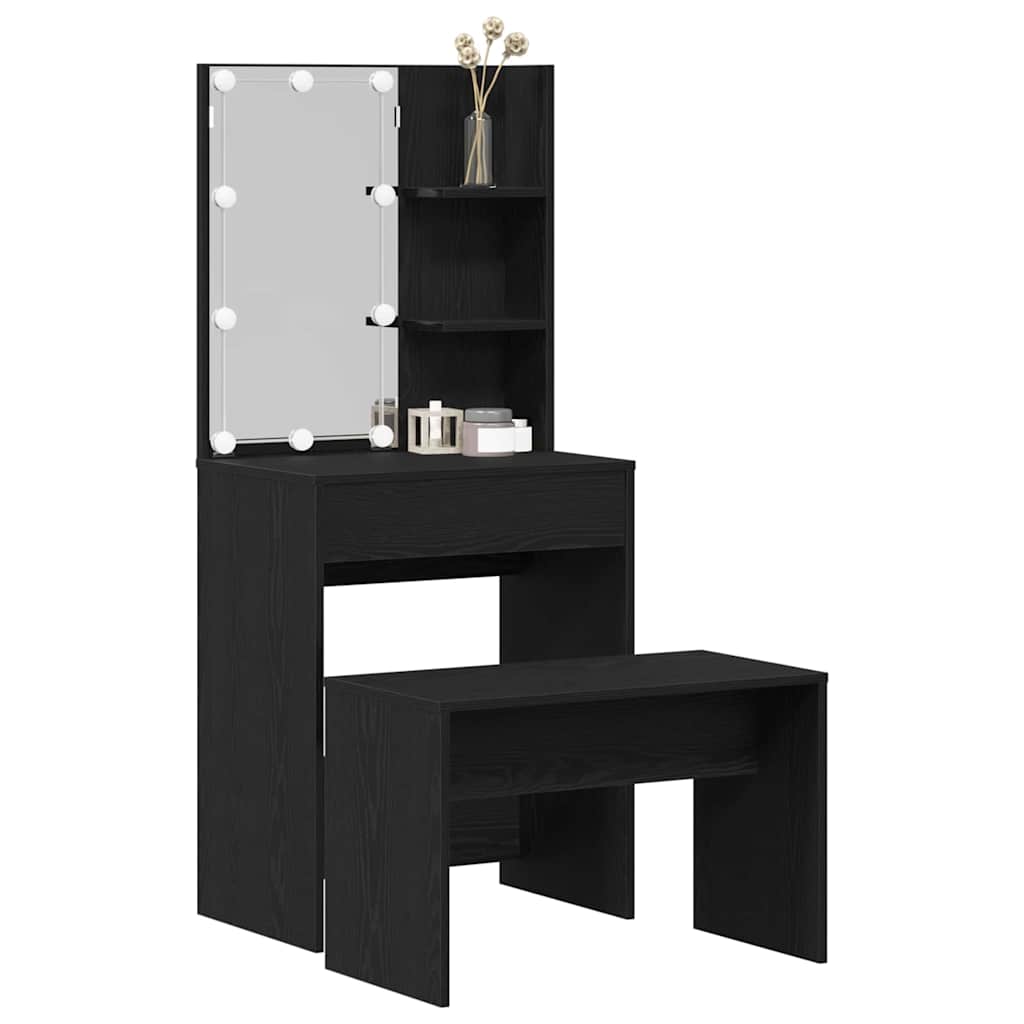 Schminktisch-Set mit LED Weiß Holzwerkstoff