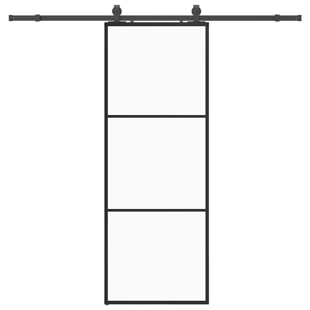 Schiebetür mit Beschlag Schwarz 76x205 cm ESG-Glas