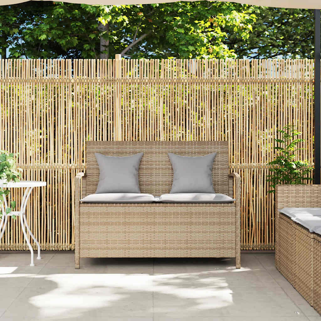 Gartenbank mit Stauraum und Kissen Schwarz Poly Rattan