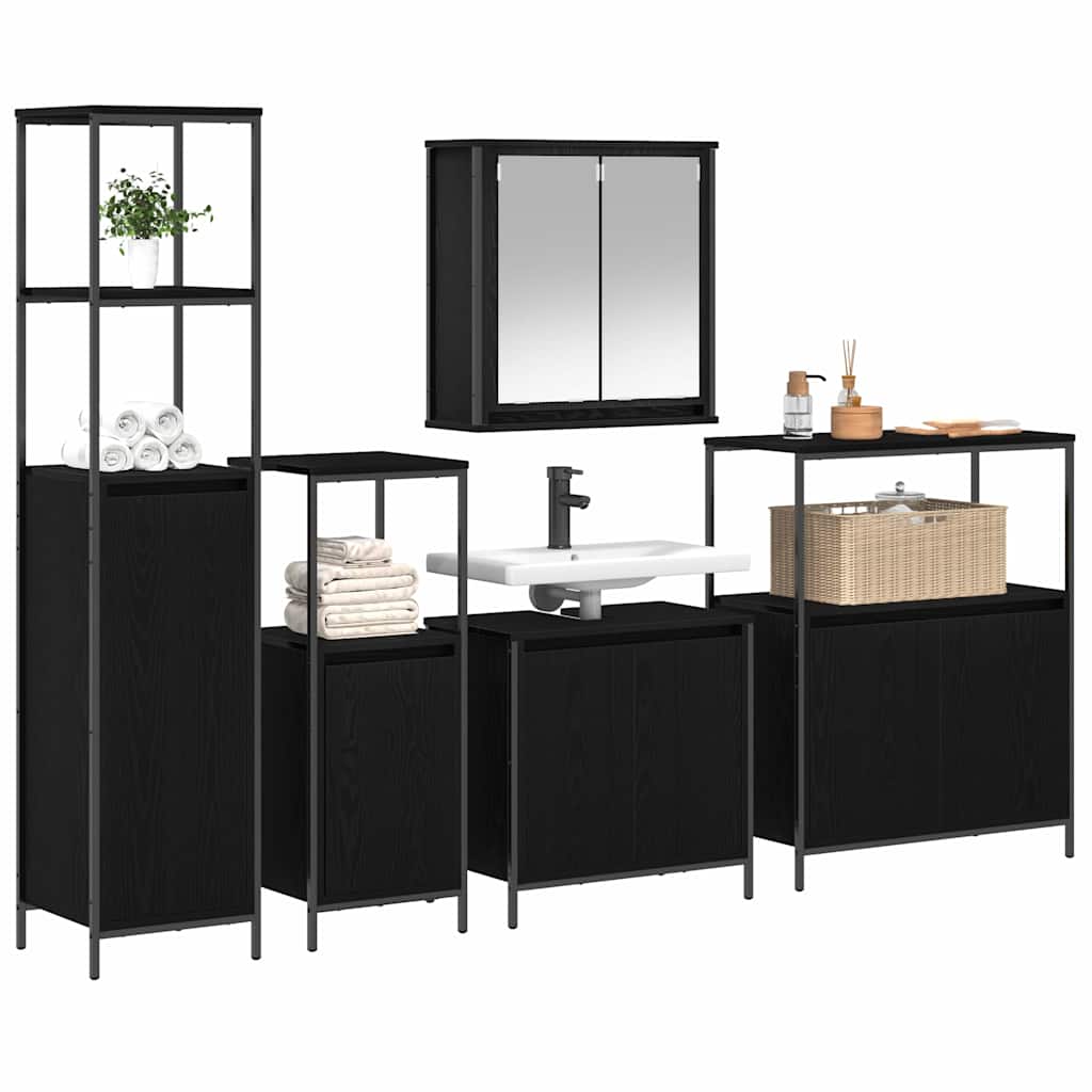 Badezimmermöbel-Set 5 pcs Schwarz Eichen-Optik Holzwerkstoff