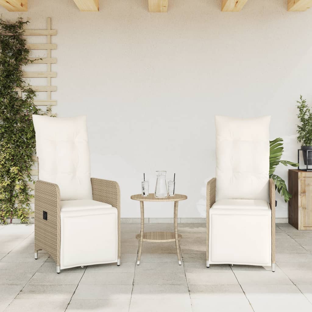 Gartensessel Verstellbar mit Kissen Schwarz Poly Rattan
