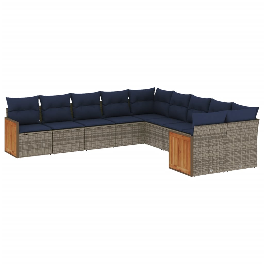 10-teiliges Gartensofa-Set mit Kissen, schwarzes Polyrattan