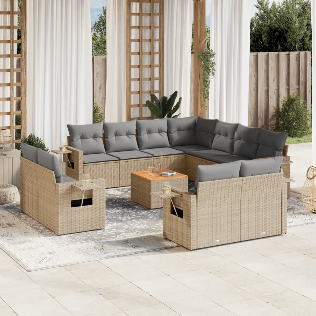 12-tlg. Garten-Sofagarnitur mit Kissen Schwarz Poly Rattan