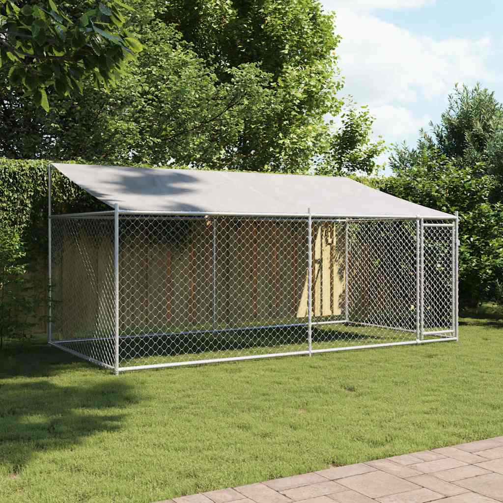 Hundezwinger mit Dach und Tür Grau 2x2x2 m Verzinkter Stahl