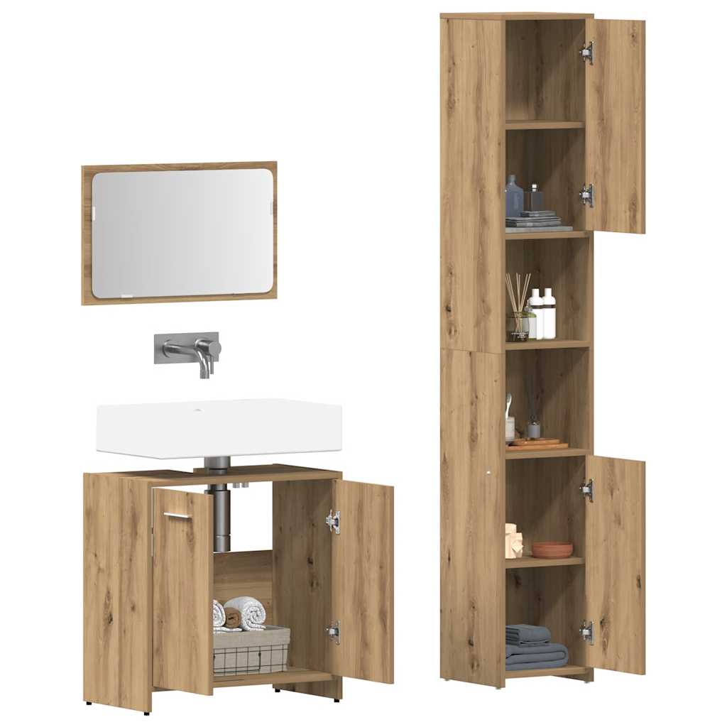 3-tlg. Badmöbel-Set Räuchereiche Holzwerkstoff