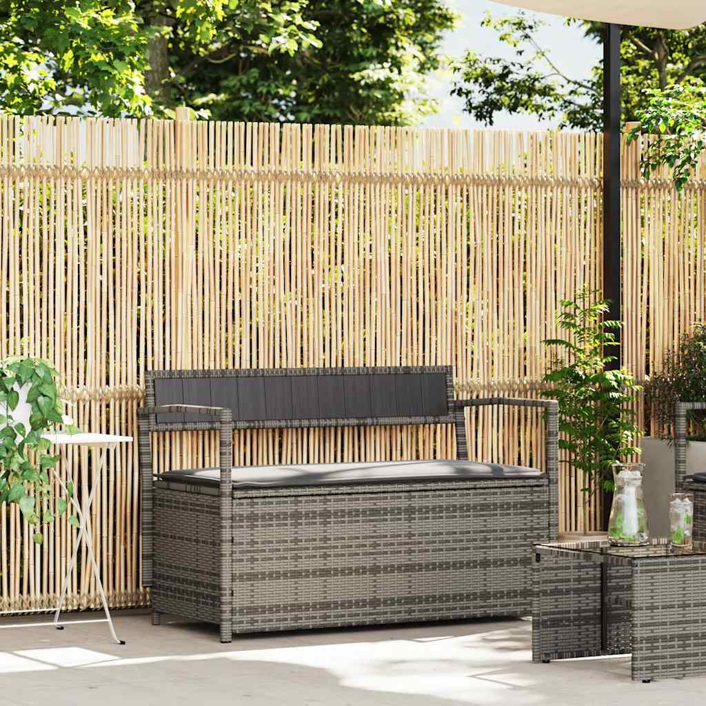 Gartenbank mit Stauraum und Kissen Schwarz Poly Rattan
