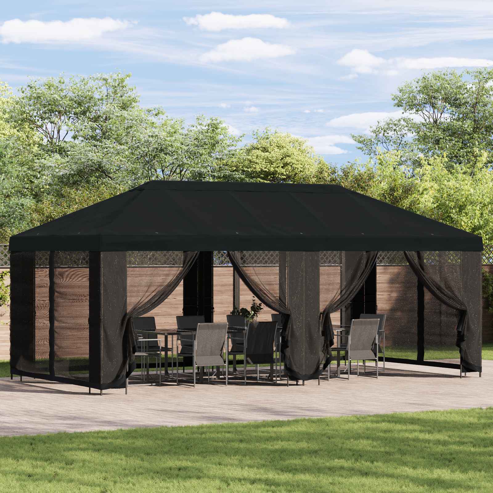 Pavillon mit Seitenwänden 6 x 3 m Beige Polyester und Stahl 190