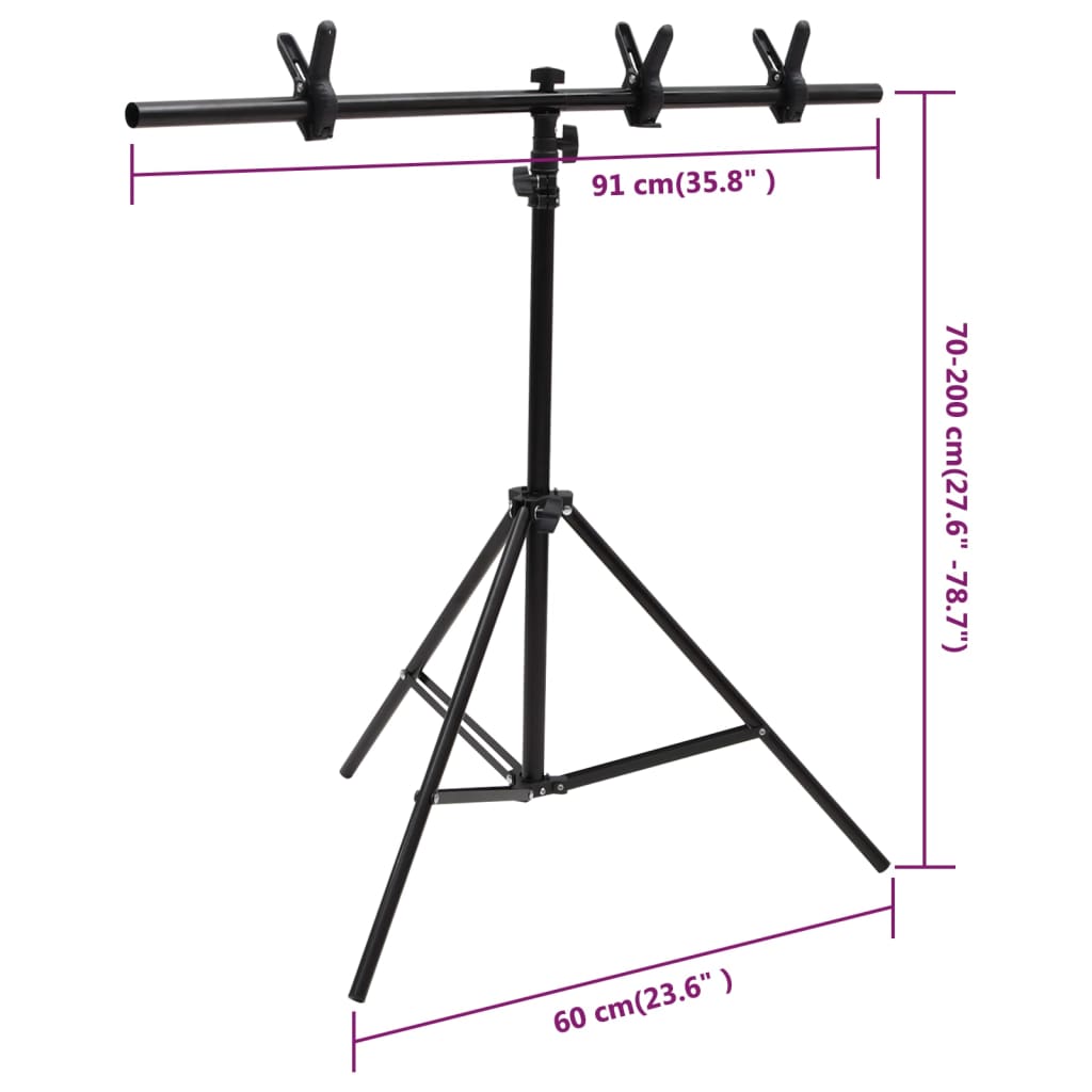 Hintergrundständer T-Form Schwarz 151x60x(70-200) cm