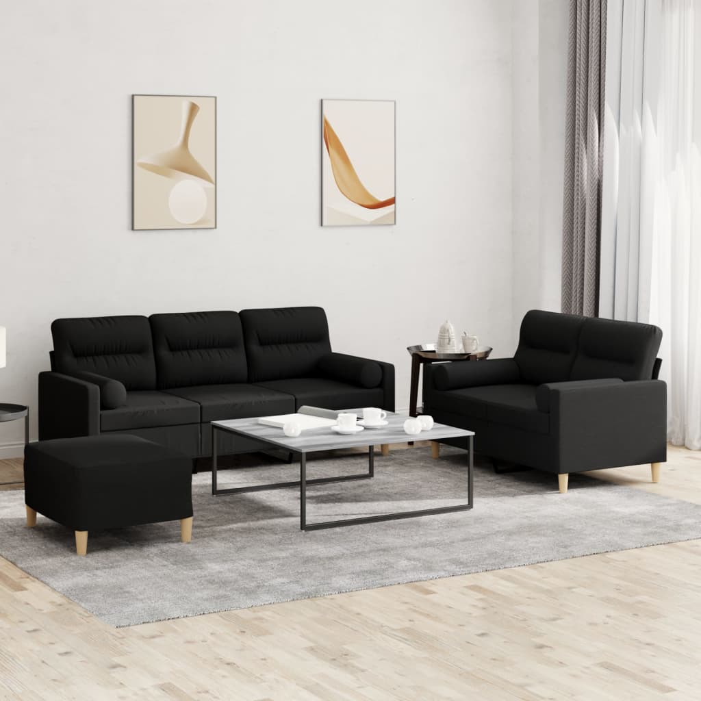 3-tlg. Sofagarnitur mit Kissen Taupe Stoff
