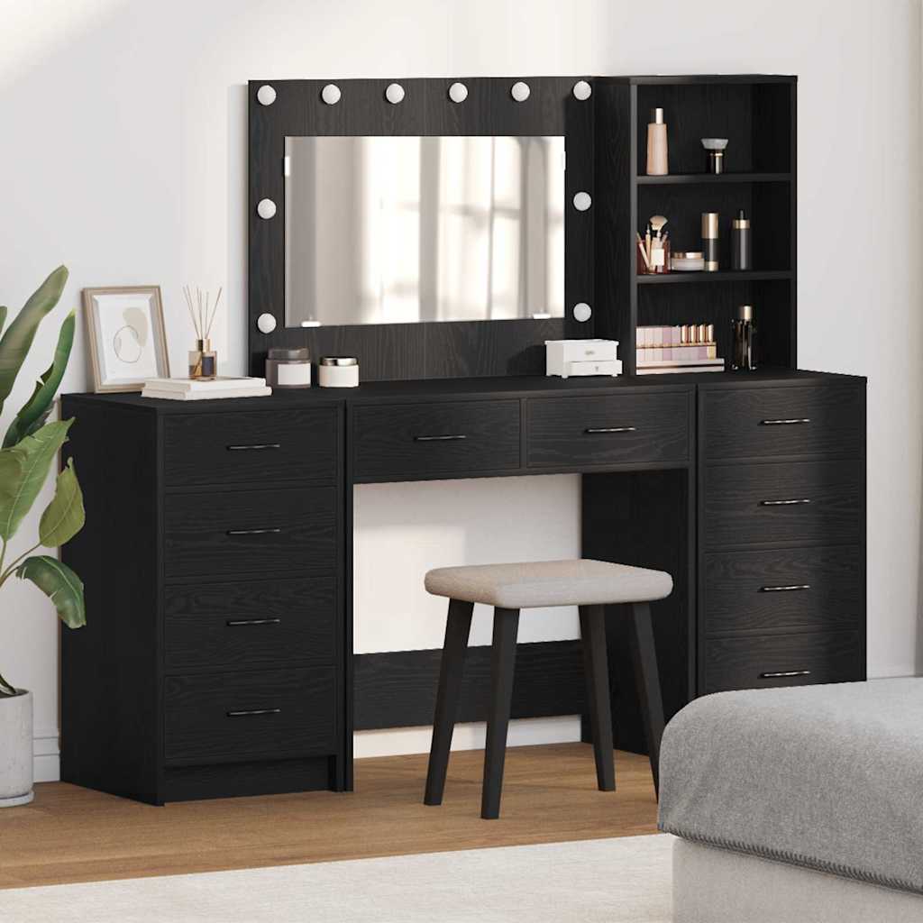Schminktisch mit Spiegelbeleuchtung 3 pcs Weiß Holzwerkstoff