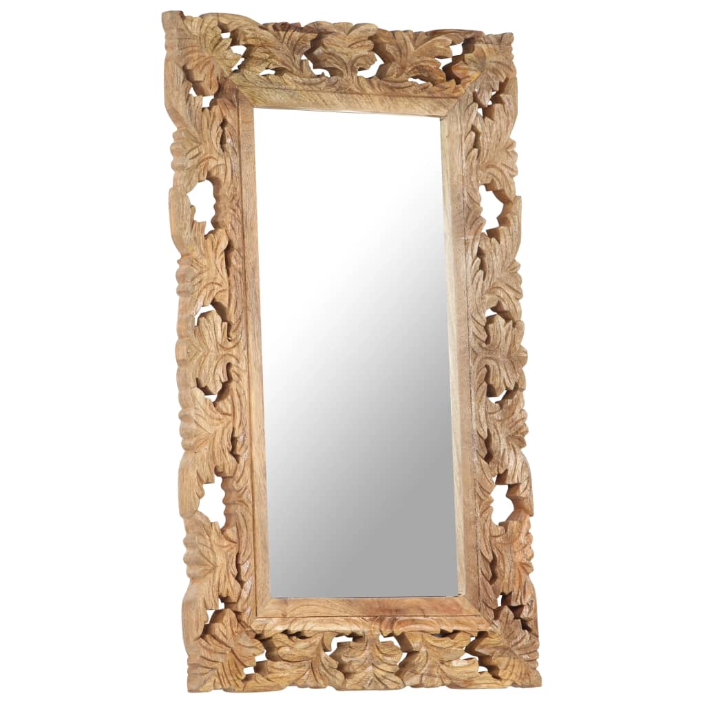 Spiegel Handgeschnitzt Braun 50x50 cm Massivholz Mango