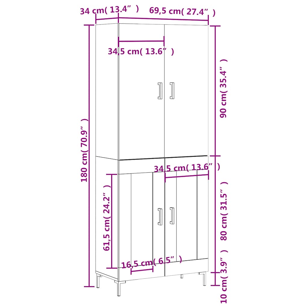 Highboard Betongrau 69,5x34x180 cm Holzwerkstoff
