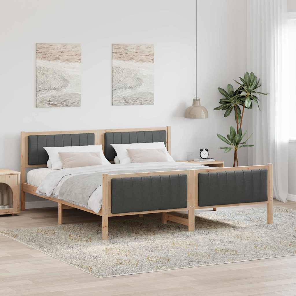 Bettgestell Braun und hellgrau 200 x 200 cm Massivholz Kiefer