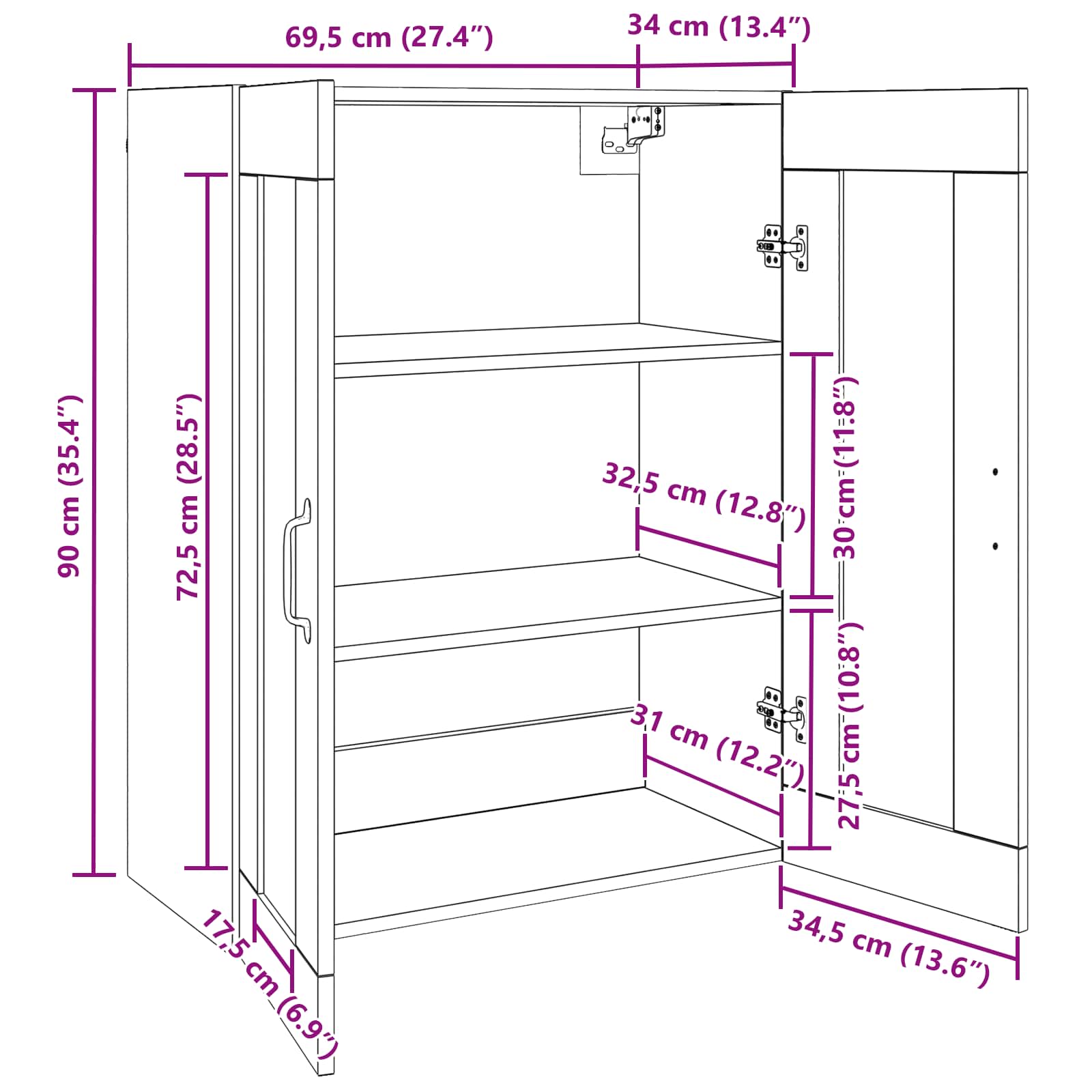 Hängeschrank Weiß 69,5x34x90 cm