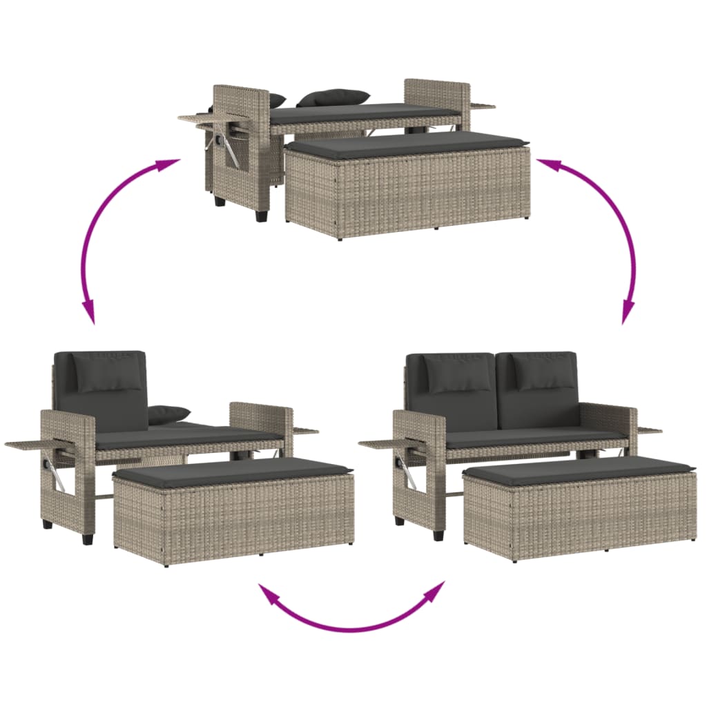 Gartenbank Verstellbar mit Kissen Schwarz Poly Rattan
