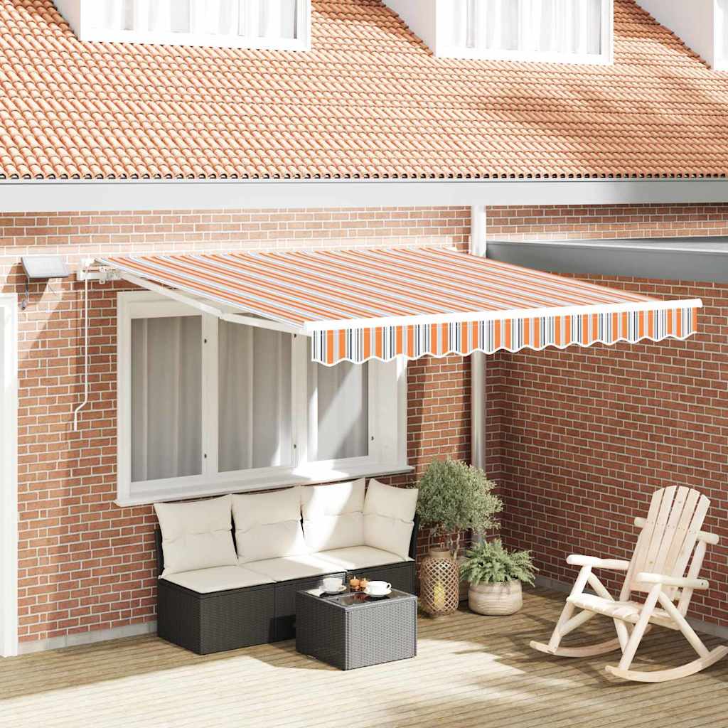 Markise Manuell Einziehbar mit LED 300x250 cm Blau und Weiß