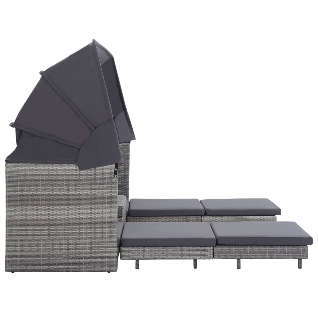 Ausziehbares 3-Sitzer-Schlafsofa mit Dach Poly Rattan Schwarz