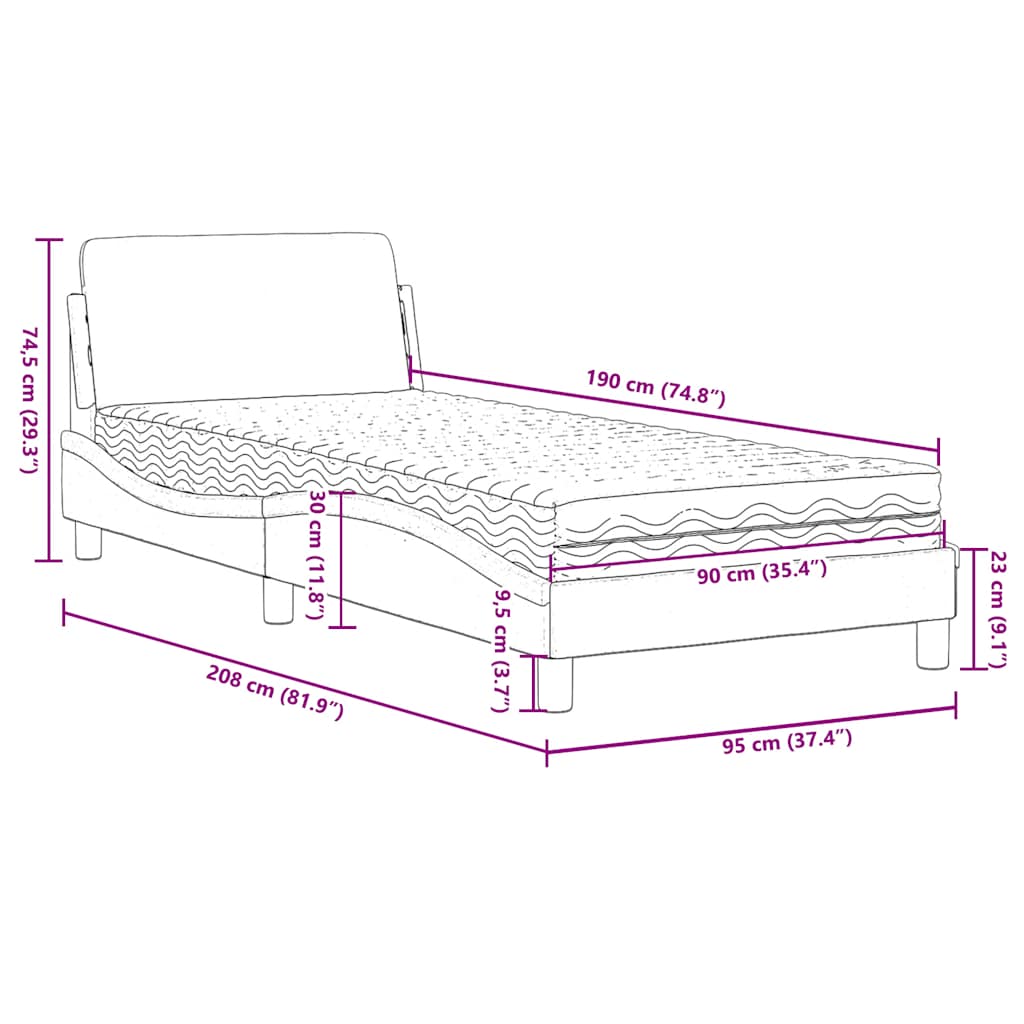 Bett mit Matratze "Dover" Hellgrau 80x200 cm Samt