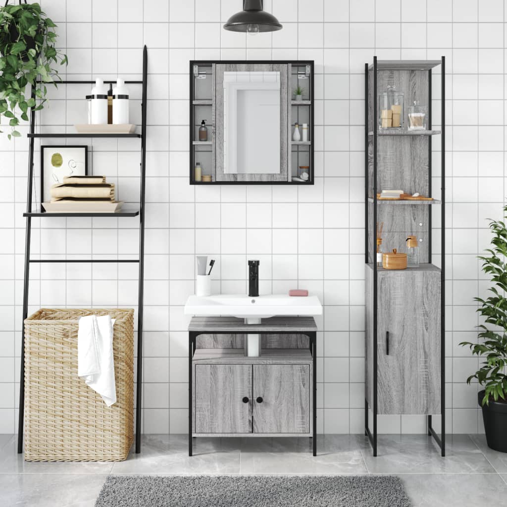 3-tlg. Badmöbel-Set Schwarz Holzwerkstoff