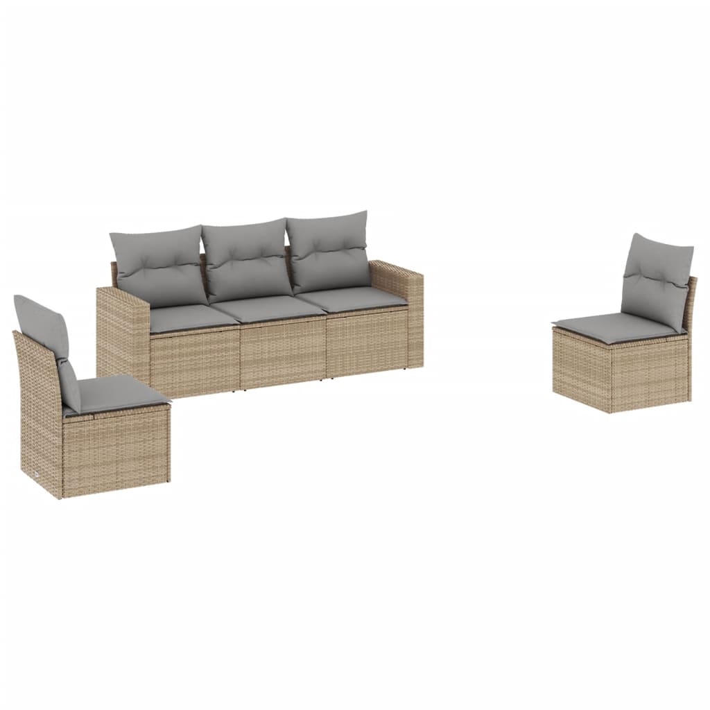 5-tlg. Garten-Sofagarnitur mit Kissen Schwarz Poly Rattan