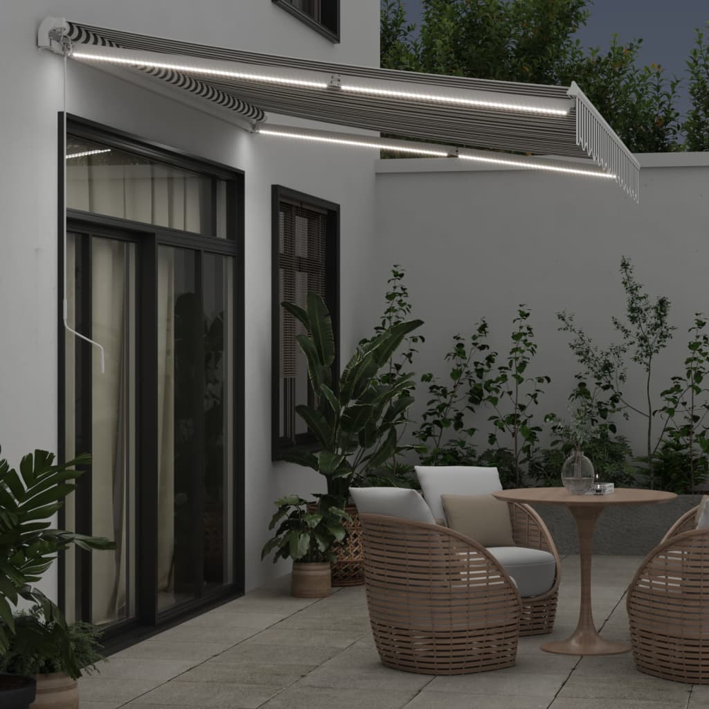 Markise Manuell Einziehbar mit LED 300x250 cm Blau und Weiß