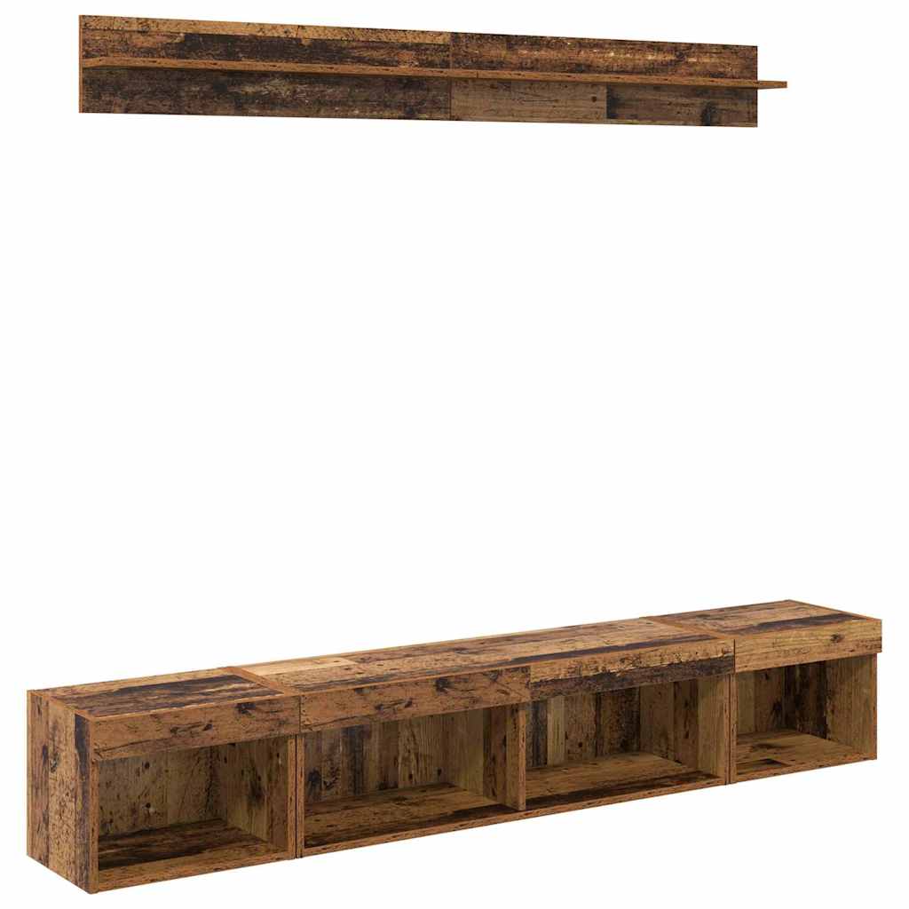 5-tlg. Wohnwand mit LED-Beleuchtung Weiß Holzwerkstoff