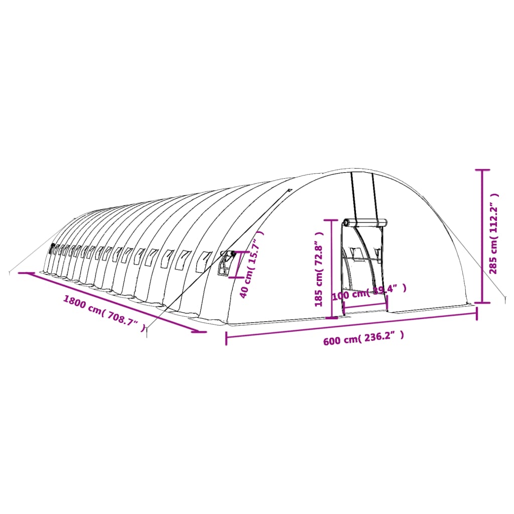 Gewächshaus mit Stahlrahmen Grün 24 m² 6x4x2,85 m