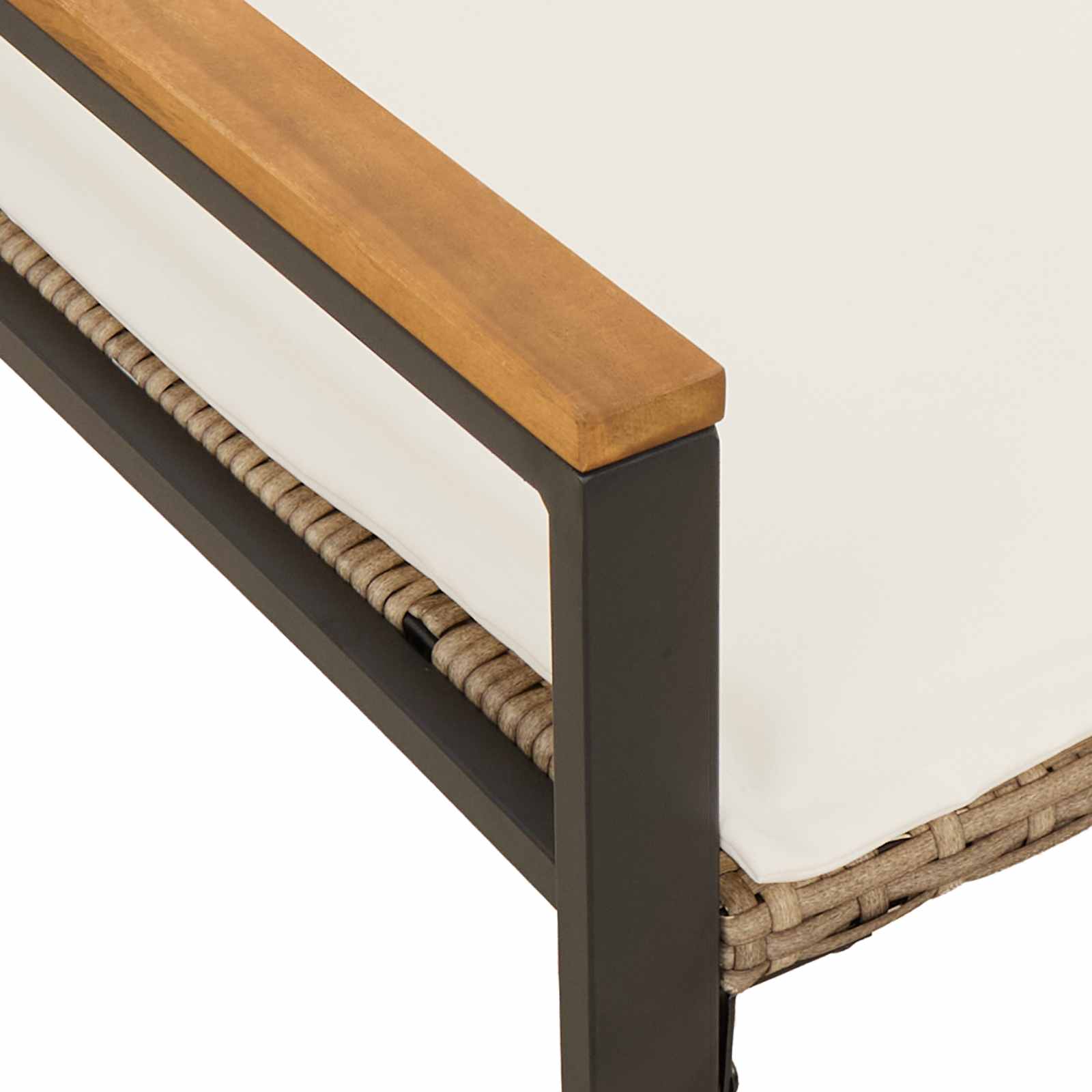 Bank mit Kissen Schwarz und Cremeweiß 115 x 65 x 72 cm Rattan