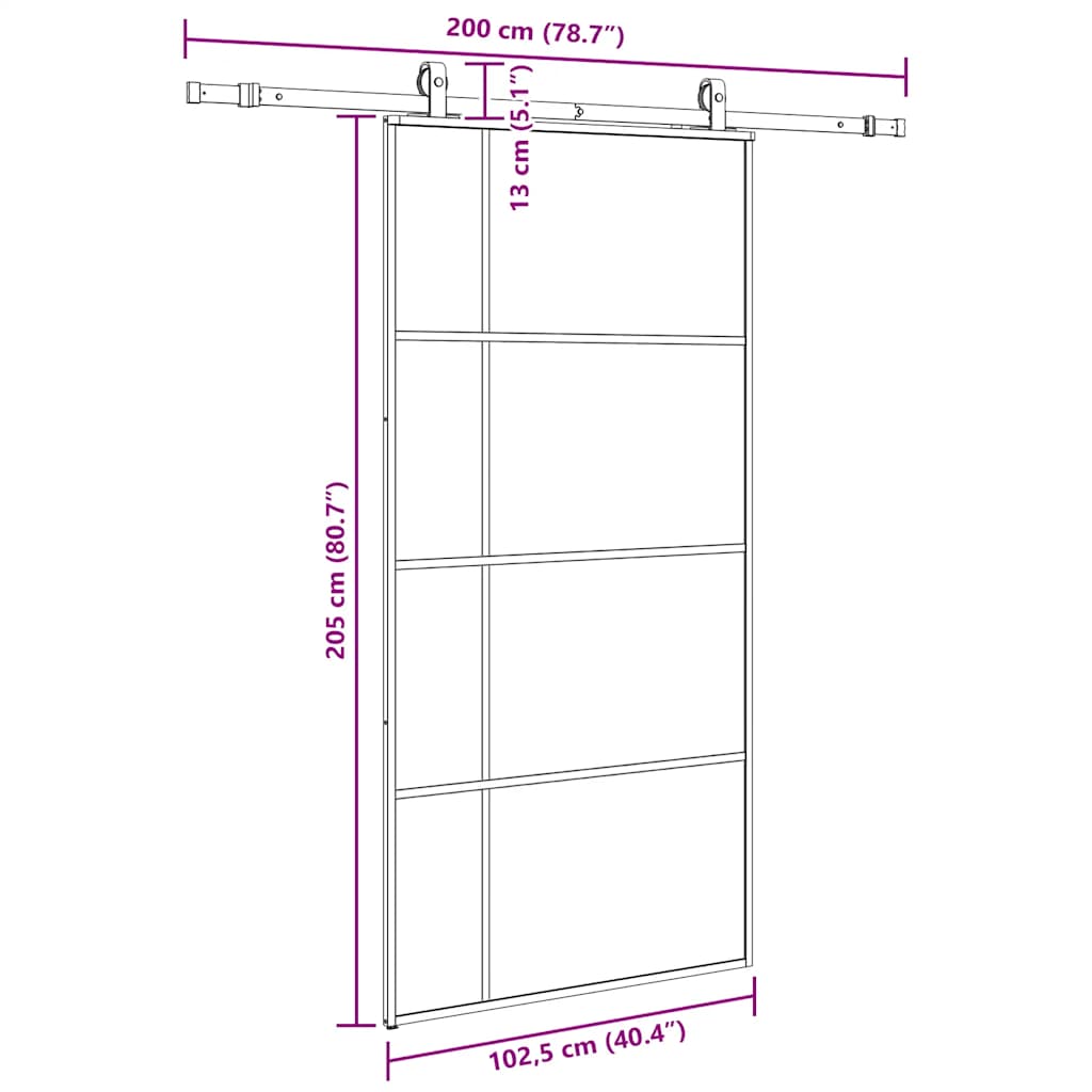 Schiebetür mit Beschlag Schwarz 76x205 cm ESG-Glas