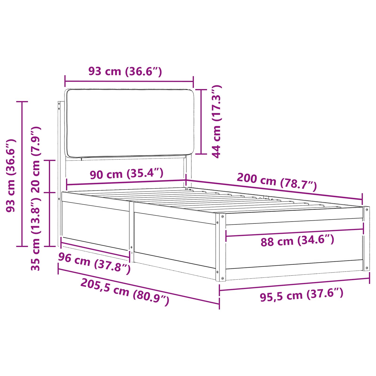 Bettgestell mit gepolstertem Kopfteil Hellgrau 200 x 200 cm