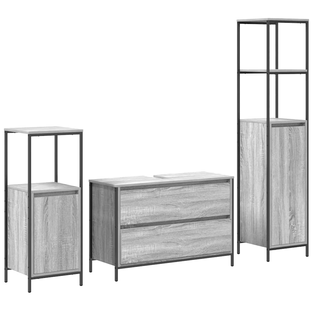 Badezimmermöbel-Set 3 pcs Schwarz Eichen-Optik Holzwerkstoff