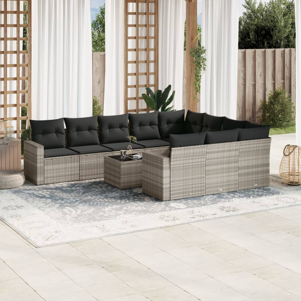 10-tlg. Garten-Sofagarnitur mit Kissen Schwarz Poly Rattan