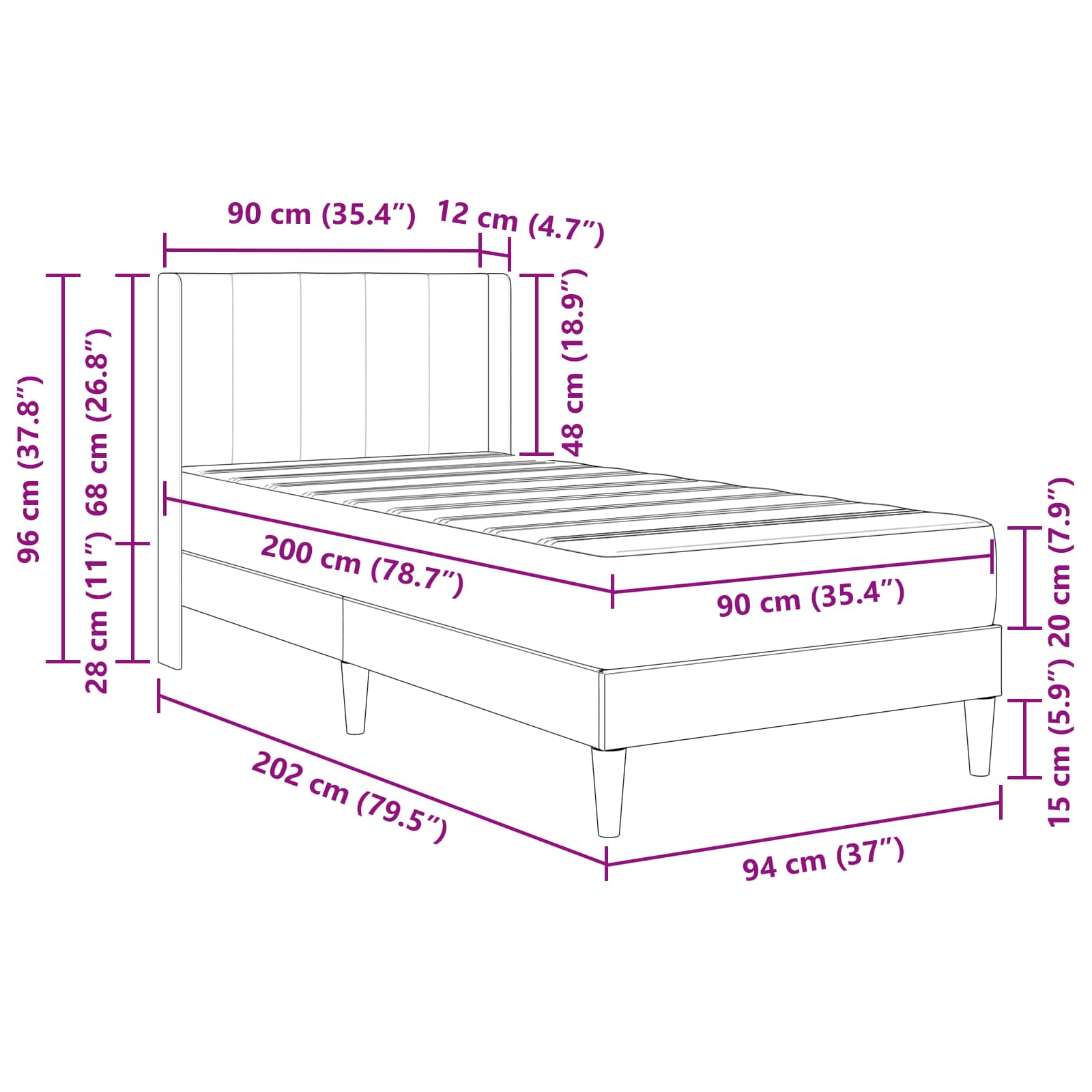 Bettgestell mit Matratze mit Kopfteil Hellgrau 80 x 200 cm Samt