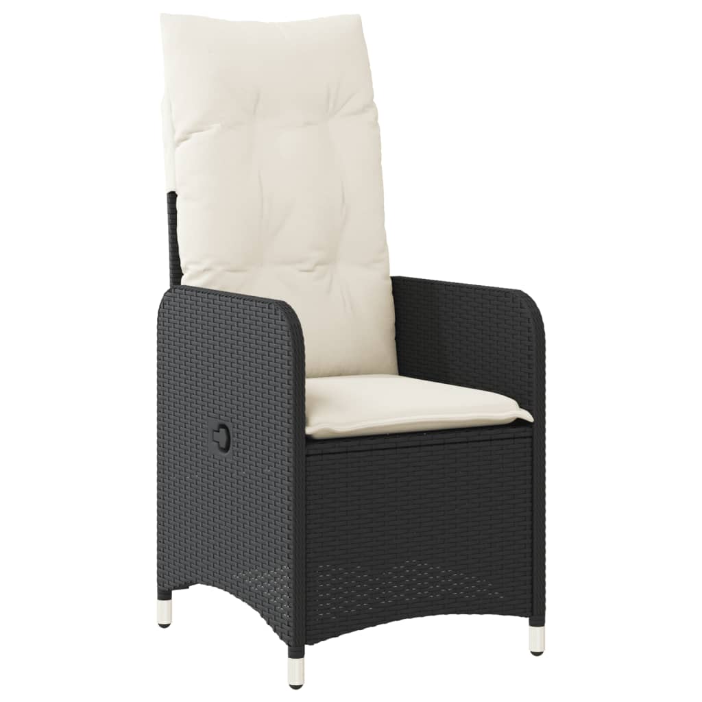 Gartensessel Verstellbar mit Kissen Schwarz Poly Rattan