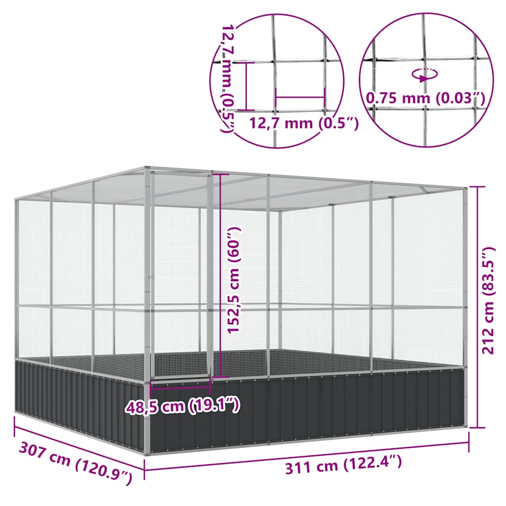 Voliere Silbern 210,5x107x212 cm Stahl