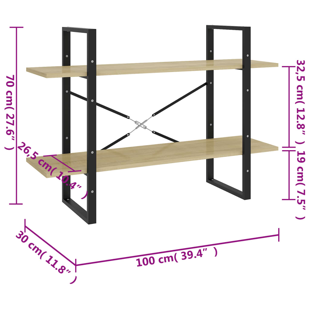 Bücherregal 2 Fächer Weiß 100x30x70 cm Holzwerkstoff